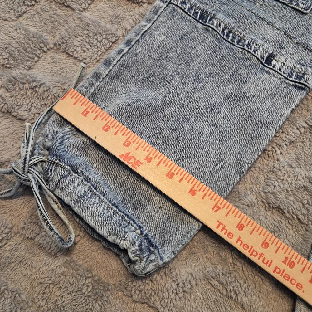 Elite Jeans Womens Cargo Size 7 Acid Wash Baggy Deep Pockets Drawstrings Retro - Picture 6 of 10